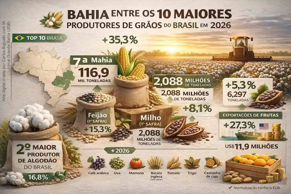 Bahia se Destaca entre os Dez Maiores Produtores de Grãos do Brasil em 2026, Revela IBGE