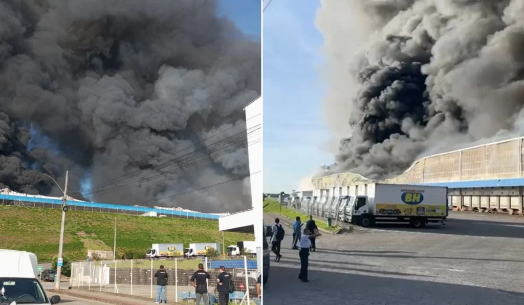 Destruição em Viana: Incêndio em Centro Logístico Atinge Área e Drone Registra Imagens Incríveis