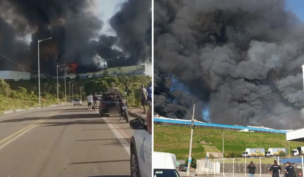Incêndio Devastador em Galpão de Supermercado em Viana: Fumaça Visível na Grande Vitória