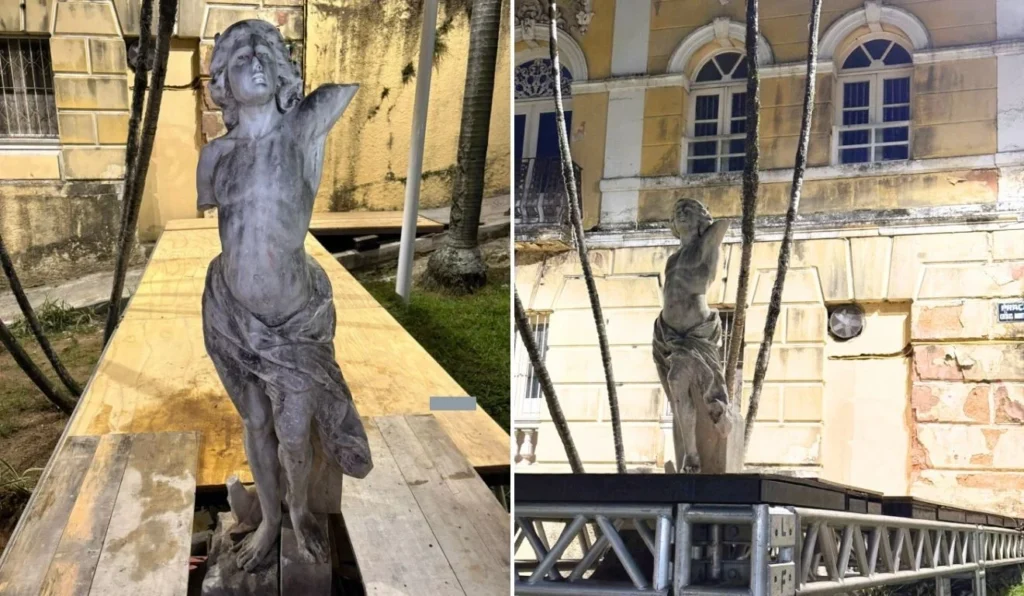 Estátua de Hermes retorna ao Centro de Vitória após 46 anos desaparecida